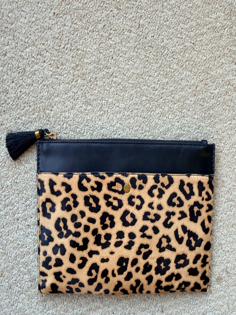 NWT J.Crew Leather and Leopard Print Clutch
